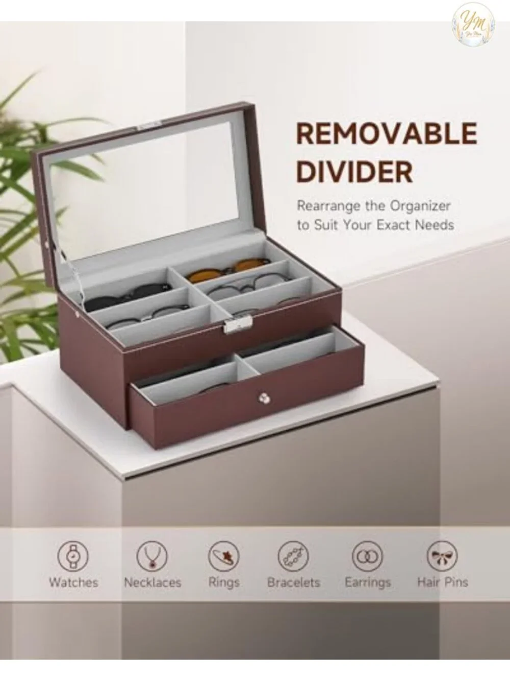 12 Slot Sunglasses Organizer Box, PU Leather Eyeglasses Storage Case with